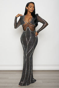 BJN YOUR FAVORITE GIRL EMBELLISHED MAXI DRESS - BLACK