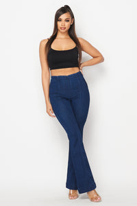 Mid Rise Denim Bell Bottoms - Dark Denim - SohoGirl.com