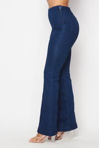 Mid Rise Denim Bell Bottoms - Dark Denim - SohoGirl.com