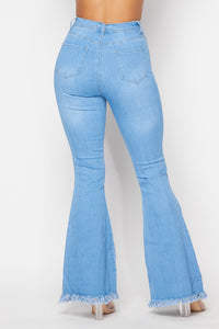 Super High Waisted Slit Distressed Bell Bottoms - Light Denim - SohoGirl.com