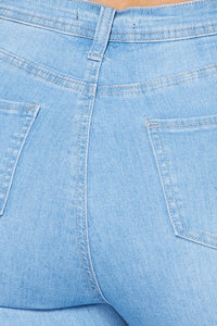 Super High Waisted Slit Distressed Bell Bottoms - Light Denim - SohoGirl.com