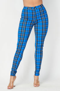 Super High Waisted Checkered Plaid Skinny Jeans - Blue - SohoGirl.com
