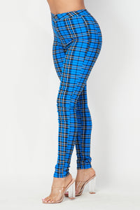 Super High Waisted Checkered Plaid Skinny Jeans - Blue - SohoGirl.com