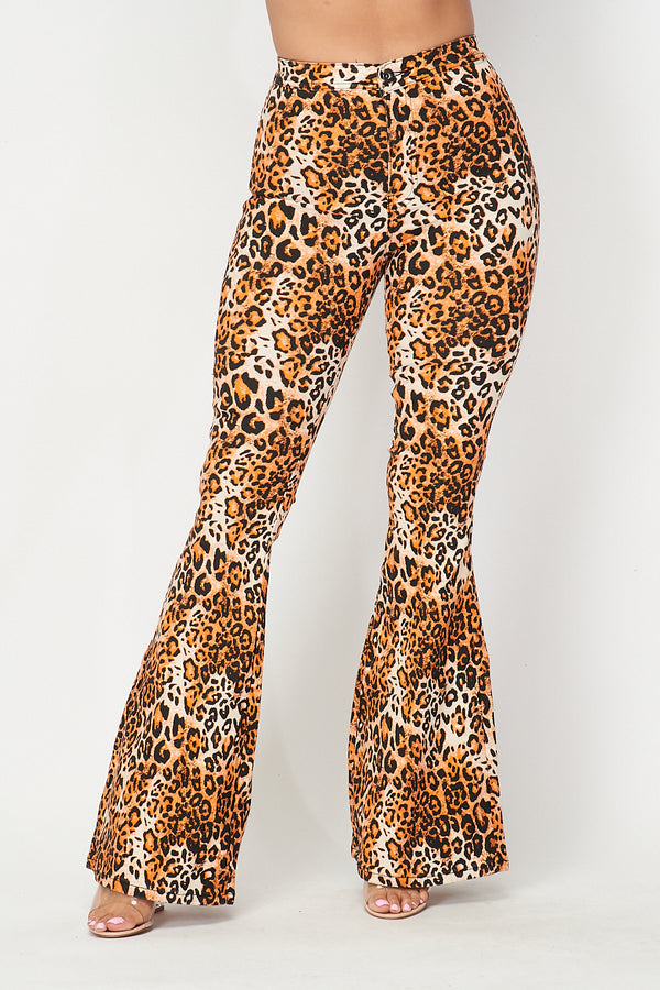 Super High Waisted Stretchy Bell Bottoms - Cheetah Print