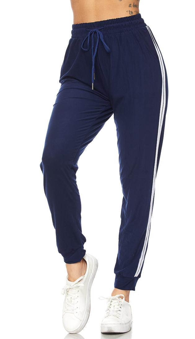 Navy Blue Striped Microfiber Jogger Pants – SohoGirl.com