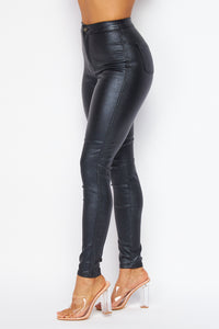 Super High Waisted Faux Leather Stretchy Skinny Jeans - Black Glitter - SohoGirl.com