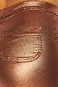 Super High Waisted Faux Leather Stretchy Skinny Jeans - Metallic Rust - SohoGirl.com