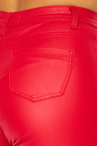 Super High Waisted Faux Leather Stretchy Skinny Jeans - Red - SohoGirl.com