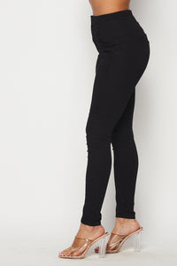 4 Button Super High Waisted Denim Skinny Jeans - Black - SohoGirl.com