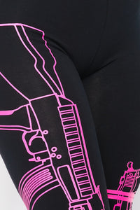 Guns Out Machine Gun Black W/ Neon Pink Leggings - Plus Sizes Available - SohoGirl.com