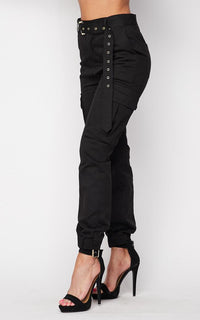 Belted High Waist Cargo Jogger Pants - Black - SohoGirl.com