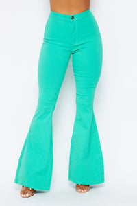 High Waisted Stretchy Bell Bottom Jeans - Mint - SohoGirl.com