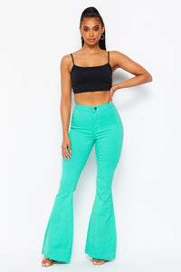 High Waisted Stretchy Bell Bottom Jeans - Mint - SohoGirl.com