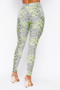 Super High Waisted Faux Leather Snake Print Jeans - Green - SohoGirl.com