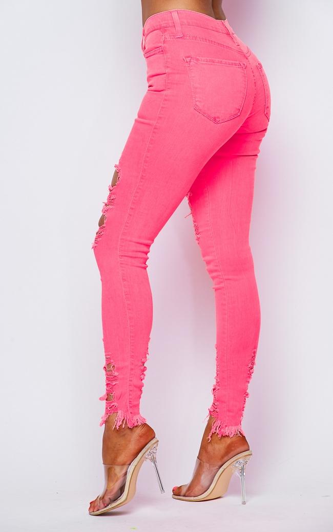 Jeans High Waisted Skinny Pink High Waisted Neon Pink Denim