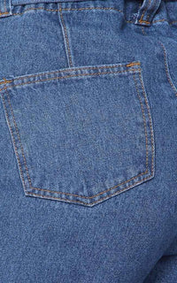 Belted Front Tie Denim Mom Jeans in Classic Denim - SohoGirl.com