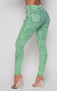 Acid Wash Slightly Ripped Stretchy Skinny Jeans - Green - SohoGirl.com