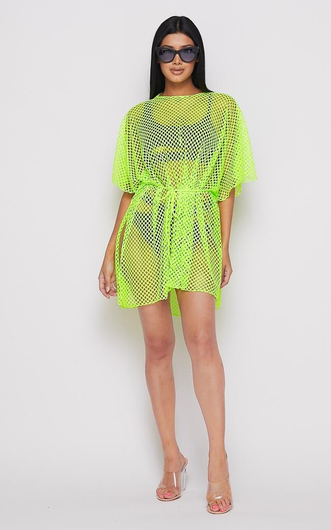 Fishnet Waist Tie Cover Up Dress - Neon Green SohoGirl.com Fishnet Waist Tie Cover Up Dress - Neon Green SohoGirl.com