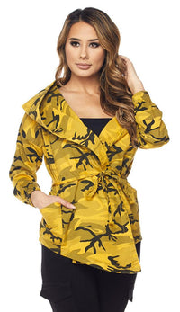 Yellow Camouflage Draped Hooded Jacket - SohoGirl.com