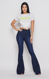 High Waisted Stretchy Bell Bottom Jeans (S-3XL) - Dark Denim - SohoGirl.com