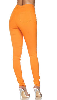 Super High Waisted Stretchy Skinny Jeans - Orange - SohoGirl.com