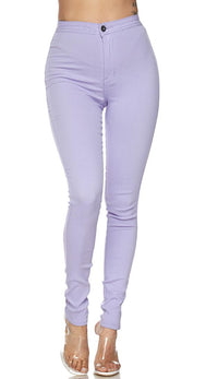 Super High Waisted Stretchy Skinny Jeans - Lavender - SohoGirl.com