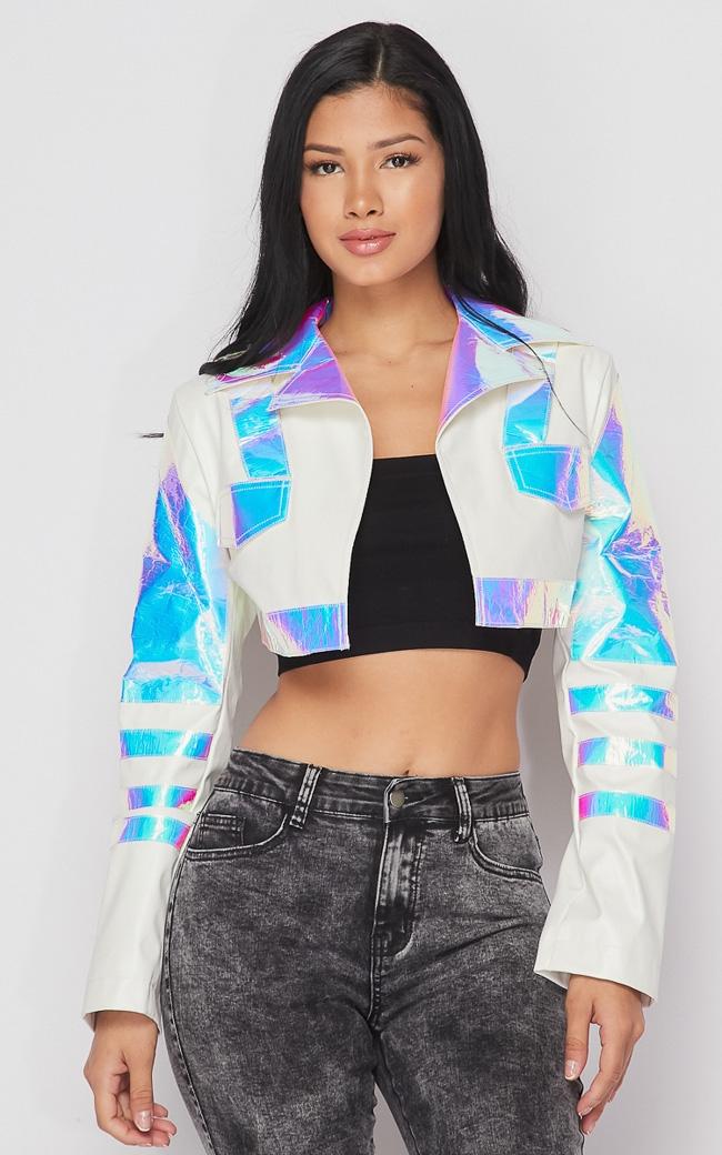 Holographic clearance crop jacket