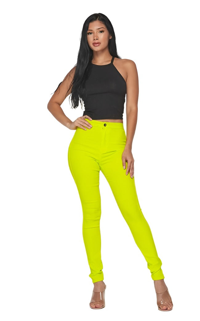 Super High Waisted Stretchy Skinny Jeans - Neon Yellow –
