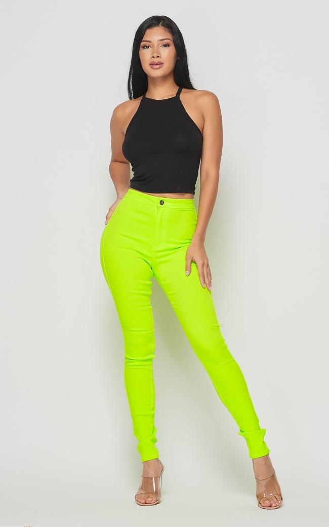 HIGH WAISTED SUPER-STRETCH JEANS NEON GREEN - LOVER BRAND FASHION