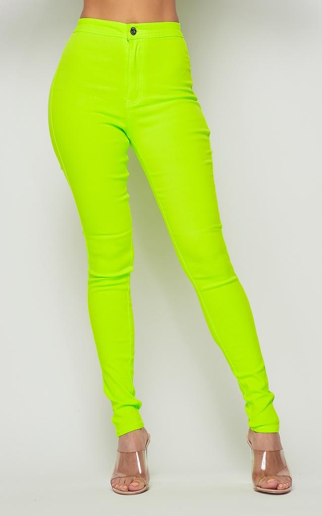 Super High Waisted Stretchy Skinny Jeans - Neon Green