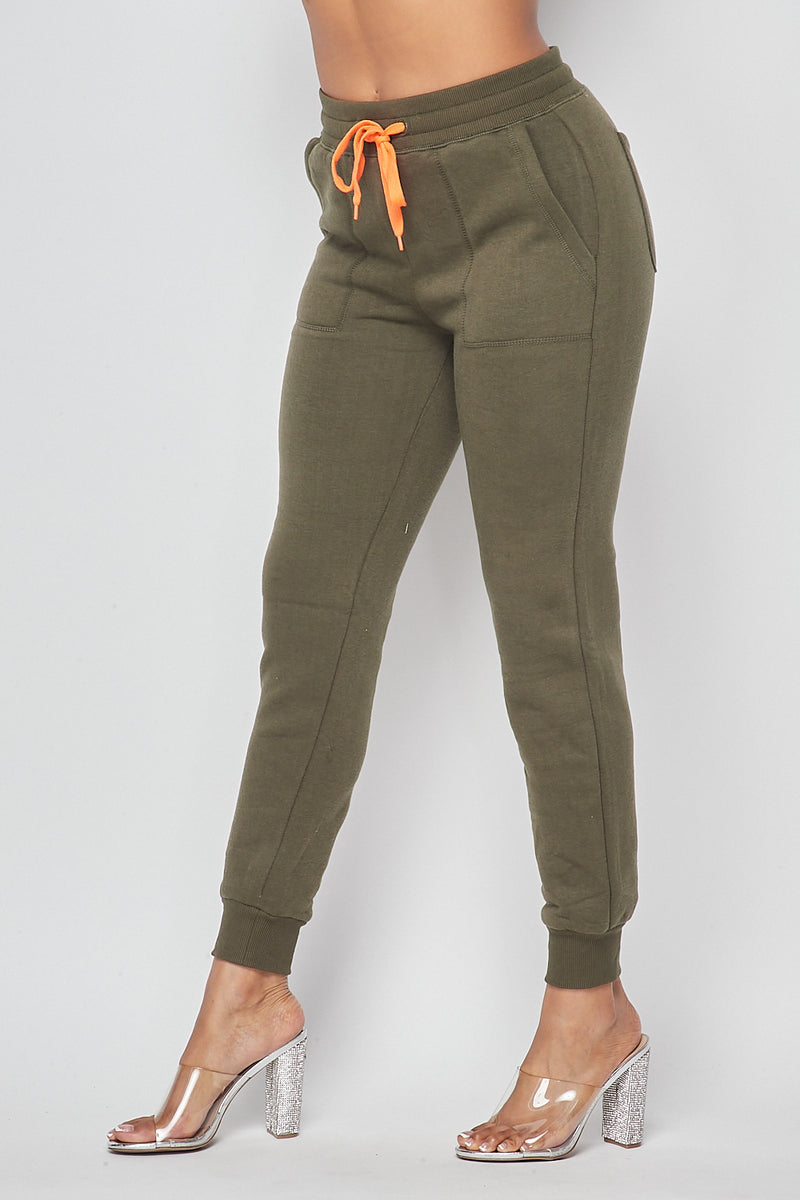 Soft Comfy Orange Drawstring Jogger Pants - Olive – SohoGirl.com