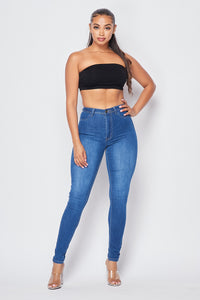 Super High Waisted Denim Skinny Jeans - Medium - SohoGirl.com