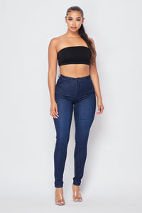 Super High Waisted Denim Skinny Jeans - Dark - SohoGirl.com
