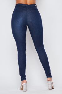 Super High Waisted Denim Skinny Jeans - Dark - SohoGirl.com