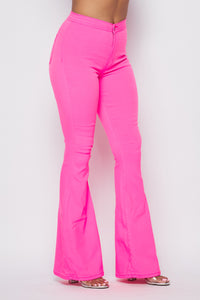 High Waisted Stretchy Bell Bottom Jeans - Neon Pink - SohoGirl.com