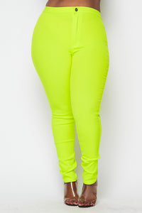 Plus Size Super High Waisted Stretchy Skinny Jeans - Neon Yellow - SohoGirl.com