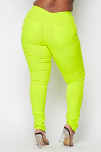 Plus Size Super High Waisted Stretchy Skinny Jeans - Neon Yellow - SohoGirl.com