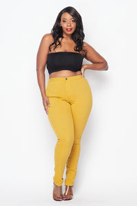 Plus Size Super High Waisted Stretchy Skinny Jeans - Mustard - SohoGirl.com