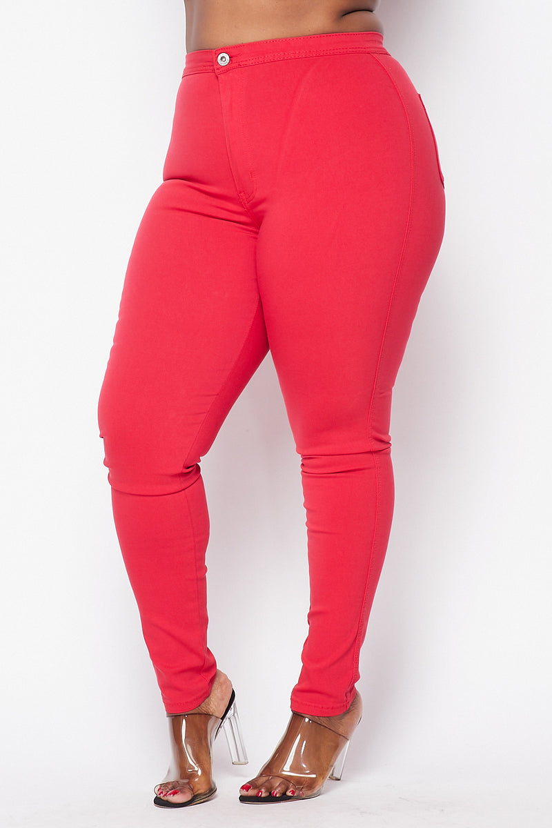 Plus Size Super High Waisted Stretchy Skinny Jeans - Red –