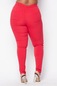 Plus Size Super High Waisted Stretchy Skinny Jeans - Red - SohoGirl.com