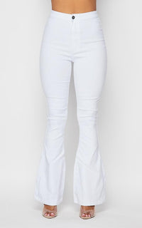 High Waisted Stretchy Bell Bottom Jeans - White - SohoGirl.com