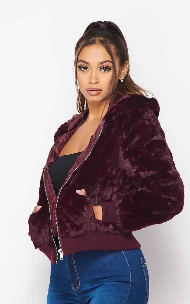 Plush Faux Fur Ultra Soft Hooded Jacket Plum
