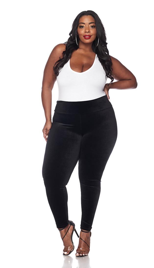 Plus Size High Waisted Velvet Leggings Black –
