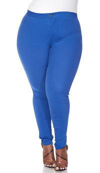 Plus Size Super High Waisted Stretchy Skinny Jeans - Royal Blue - SohoGirl.com