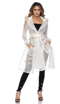 Belted Sheer Mesh Midi Trench Coat - White - SohoGirl.com