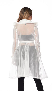 Belted Sheer Mesh Midi Trench Coat - White - SohoGirl.com