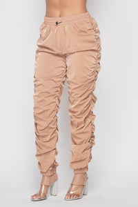 Metallic Reflective Pants Hip Hope Harem Joggers - Beige - SohoGirl.com