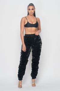 Metallic Reflective Pants Hip Hope Harem Joggers - Black - SohoGirl.com