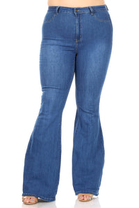 Plus Size High Waisted Stretchy Bell Bottoms - Medium Denim - SohoGirl.com