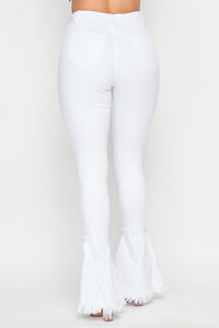 Super High Waisted Distressed Flare Jeans - White - SohoGirl.com